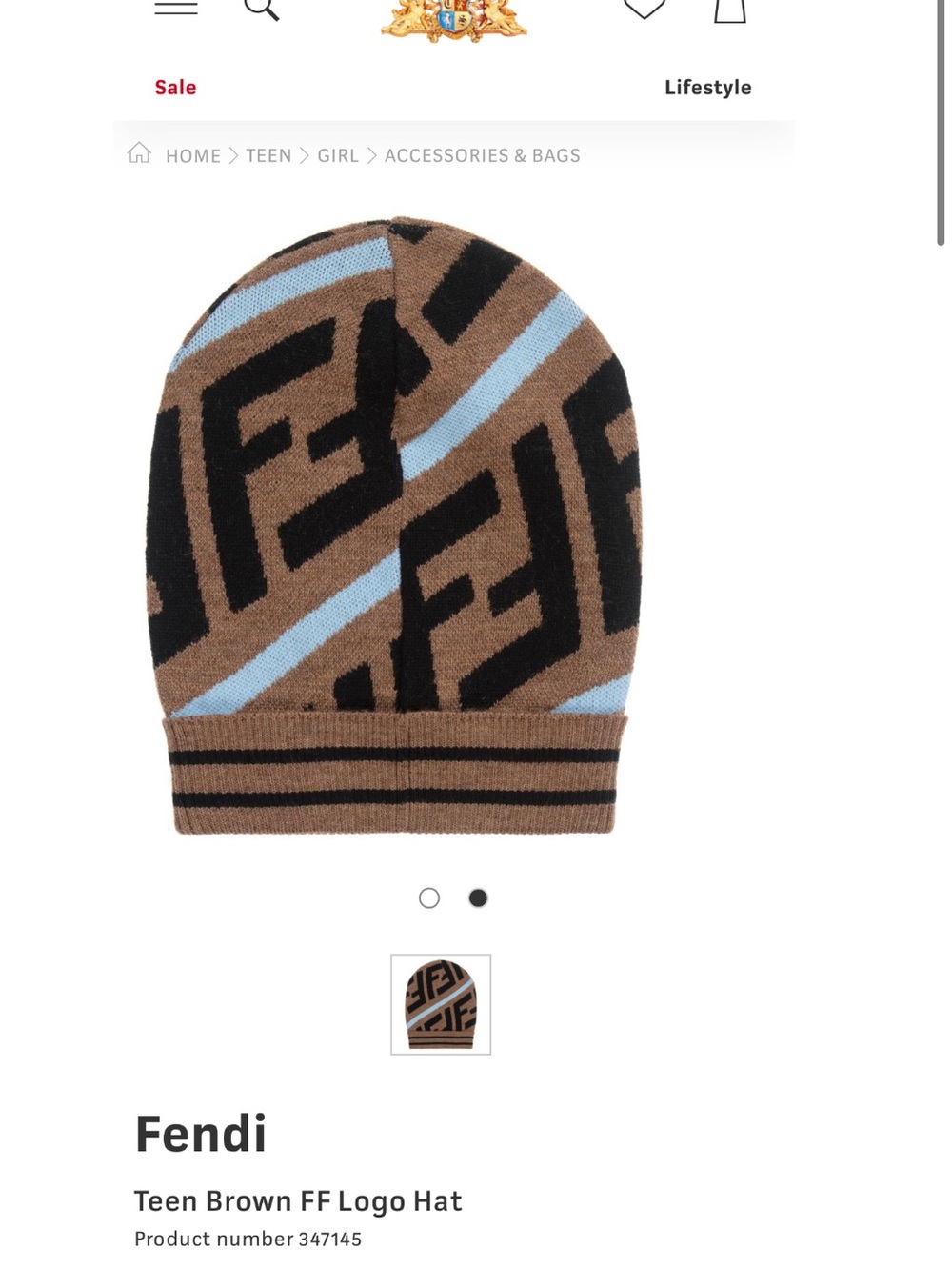 Fendi Brown, Black & Light Blue FF Logo Kids Beanie